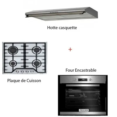 Pack Encastrable PROCOOK (Hotte+Plaque+Four)Inox