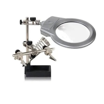 Troisième main avec loupe LED+support fer à souder VTHH3