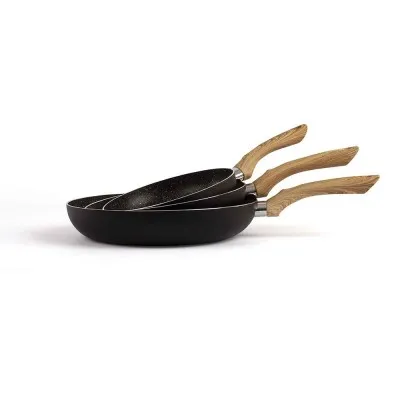 Set De 3 Poêles Aspect Pierre Et Bois Livoo