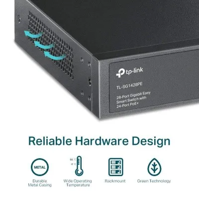 SMART SWITCH GIGABIT 28 PORTS AVEC 24 PORTS POE + RJ45 10/100/1000 MBPS AVEC 2 EMPLACEMENTS SFP