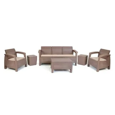 Salon Carthage 7Places (2Tabourets_Coffres) Sotufab -Taupe