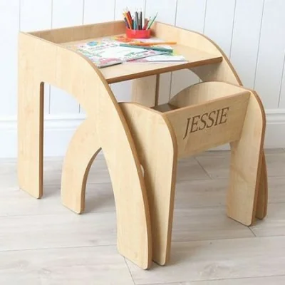 Bureau enfant MDF Stratifié Effet Bois Prénom Personnalisable