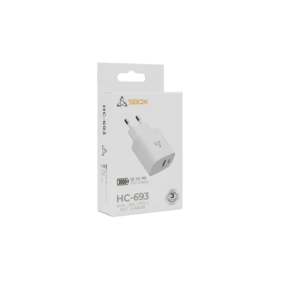 Chargeur SBOX HC-693 2 Ports USB A / Type-C 20W - Blanc