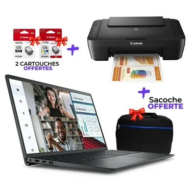 Pack PC Portable DELL Vostro 3520 i3 12é Gén 8 Go 512 Go SSD + Imprimante Multifonction CANON Pixma MG2540S + Sacoche Offerte