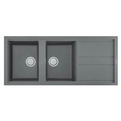 Évier De Cuisine Encastrable FOCUS Graniteck 2 Bacs + égouttoir 116cm - Titanium chez affariyet pas cher