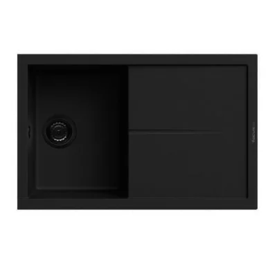 Évier De Cuisine Encastrable FOCUS Graniteck 1 Bac + égouttoir Filo 100cm -Noir