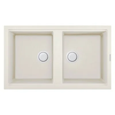 Évier De Cuisine Encastrable FOCUS Graniteck 2 Bacs -Blanc