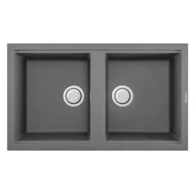 Évier De Cuisine Encastrable FOCUS Graniteck 2 Bacs -Noir