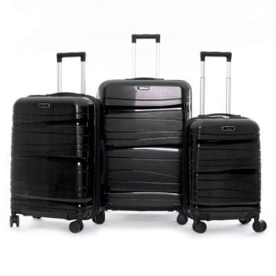 Set De 3 Valises Incassable Avec Roues Démontables - Noir Brillant