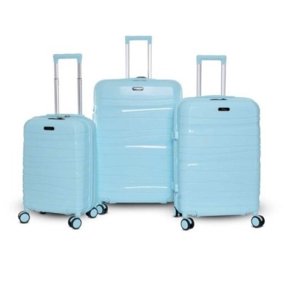 Set De 3 Valises Incassable Avec Roues Démontables - Bleu Ciel Brillant