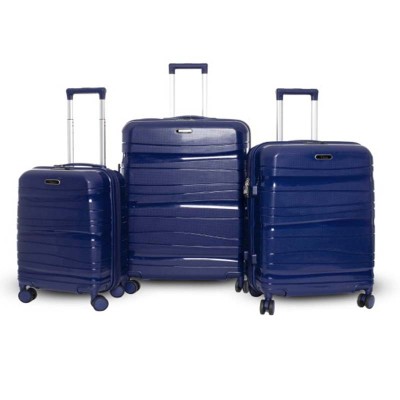 Set De 3 Valises Incassable Avec Roues Démontables - Bleu Marine Brillant