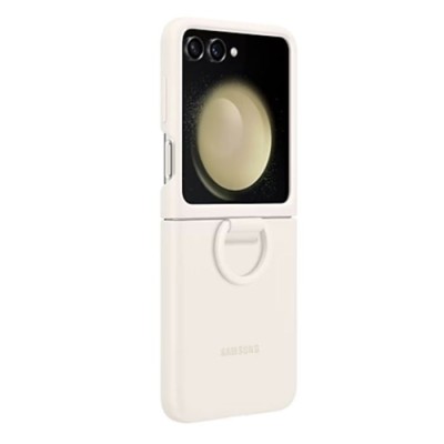 Coque en silicone avec anneau pour Galaxy Z Flip5 - Crème