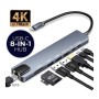 Adaptateur 8en1 Type C USB C TO HD TV & SD TF & USB3.0 & USB C & PD & LAN
